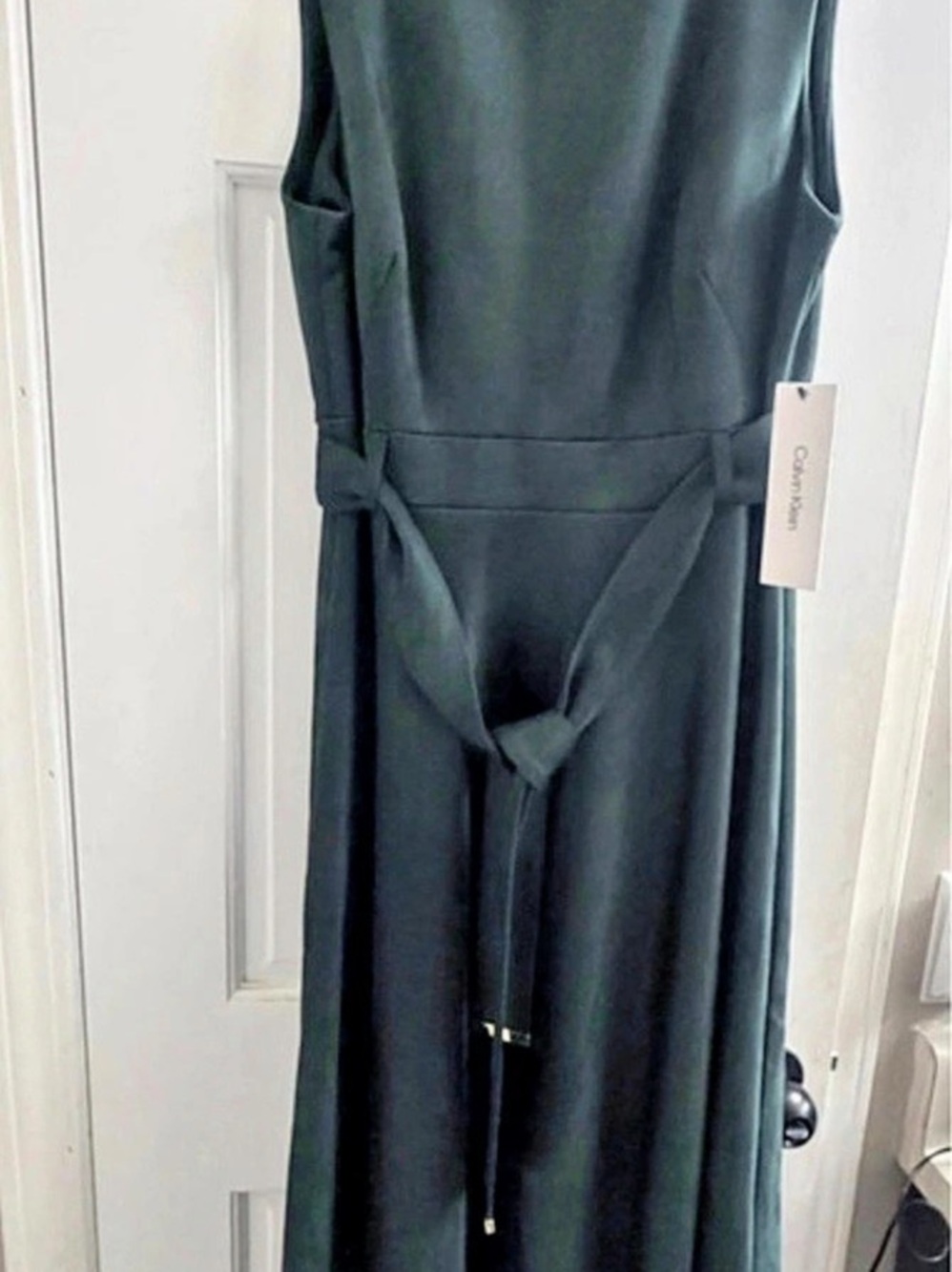 Calvin Klein Sleeveless Tie Waist Midi Dress Green Size 8